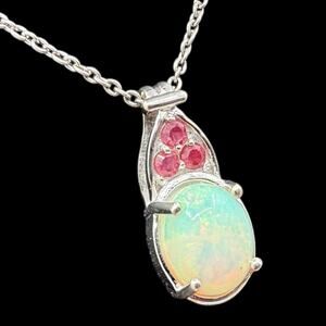 Ethiopian Welo Opal Niassa Ruby Pendant Necklace 925 Sterling Silver 20in Chain